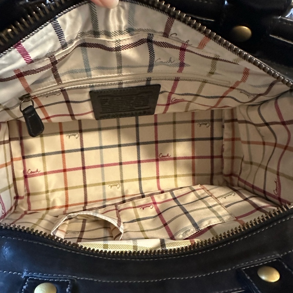 COACH Legacy BLEEKER Tattersall Black Leather Flap Satchel - Picture 15 of 16